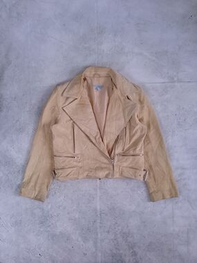 Women’s Suede Moto Jacket - Beige LEATHER SMART SET